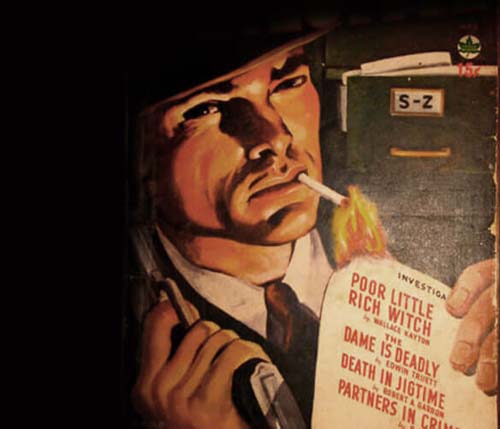This image features a 1940s pulp detective magazine cover, likely illustrated by artist Ralph DeSoto.
