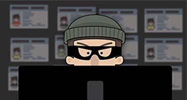 This image is a cartoon illustration depicting cybercrime, often used to represent identity theft or hacking.