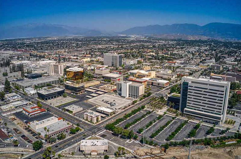 Aerial View of Downtown San Bernardino, California.